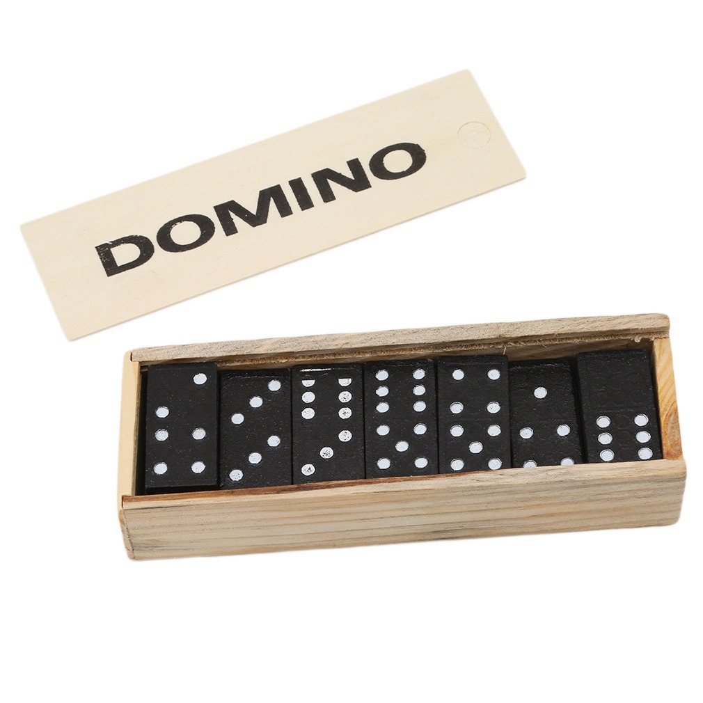 Board Game Monopoli - 28 Pcs Black Dominoes Wooden Box