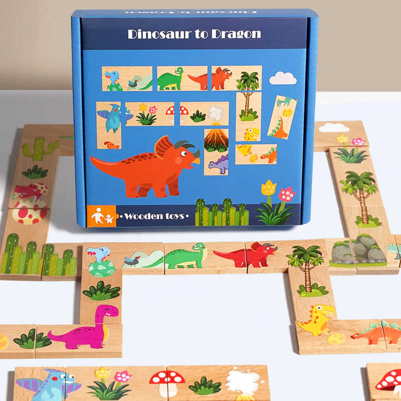 Board Game Monopoli - Wooden Dinosaur Domino Matching Memory Chess