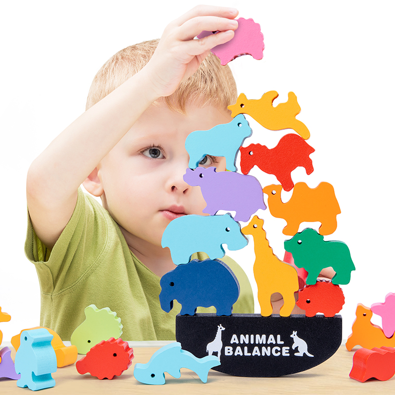 Board Game For 6 Years Old - Montessori Children Wooden Animal Balance Blocks